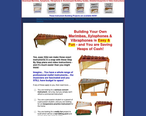 Download Plans to Make or build a marimba, vibraphone, xylophone, glockenspiel, metalophone